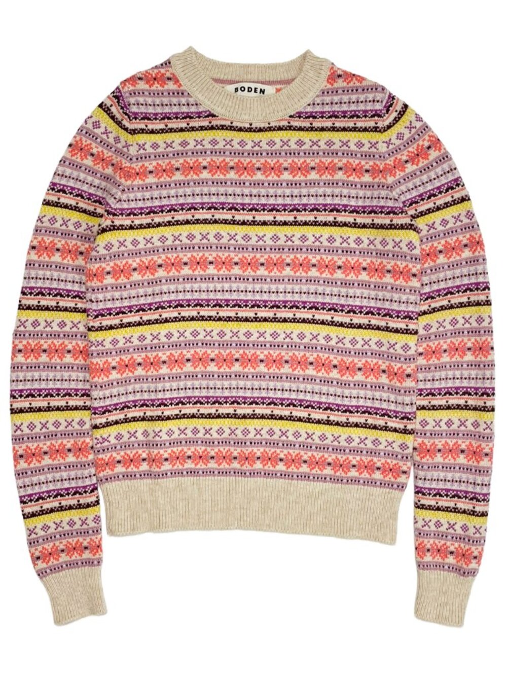 Boden Edie Fair Isle Sweater Wool Cashmere Blend Cream Multicolor XS